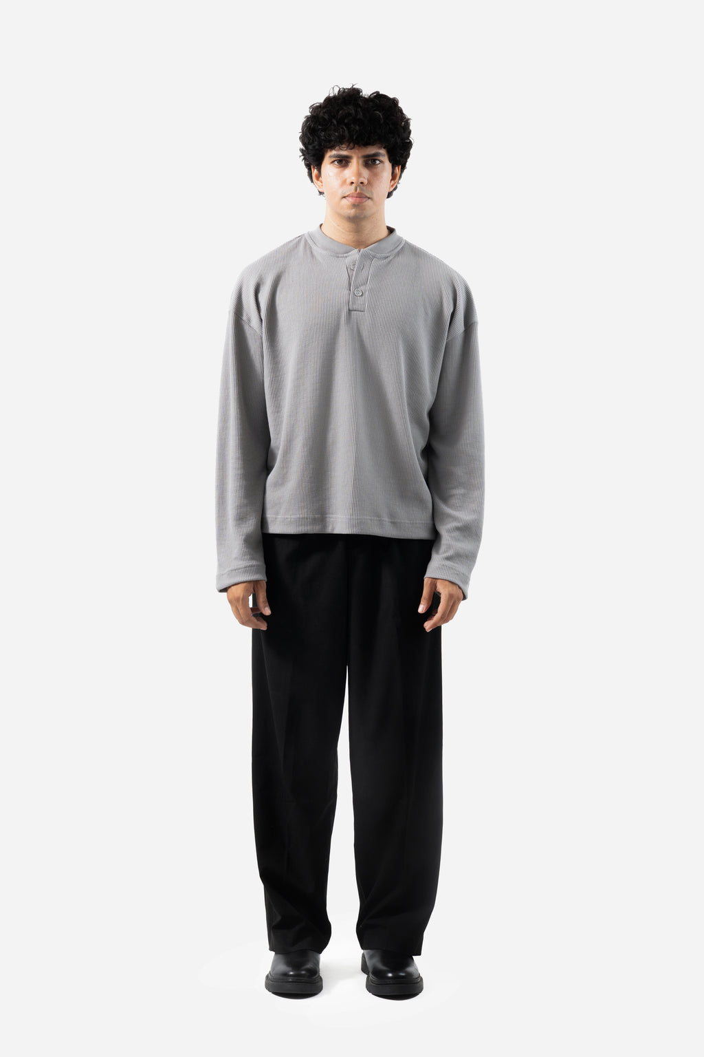 Core Waffle Henley -Grey