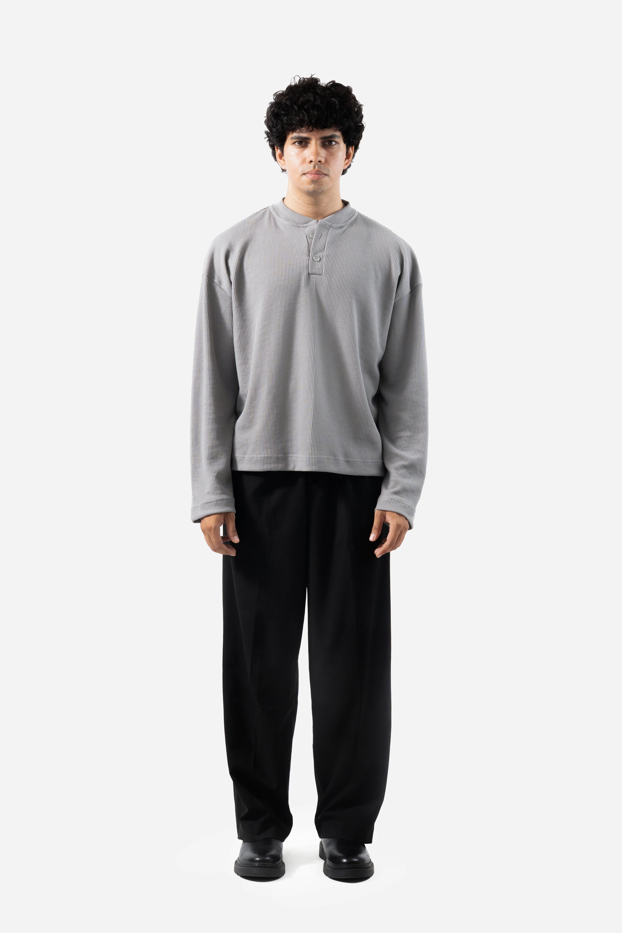 Core Waffle Henley -Grey