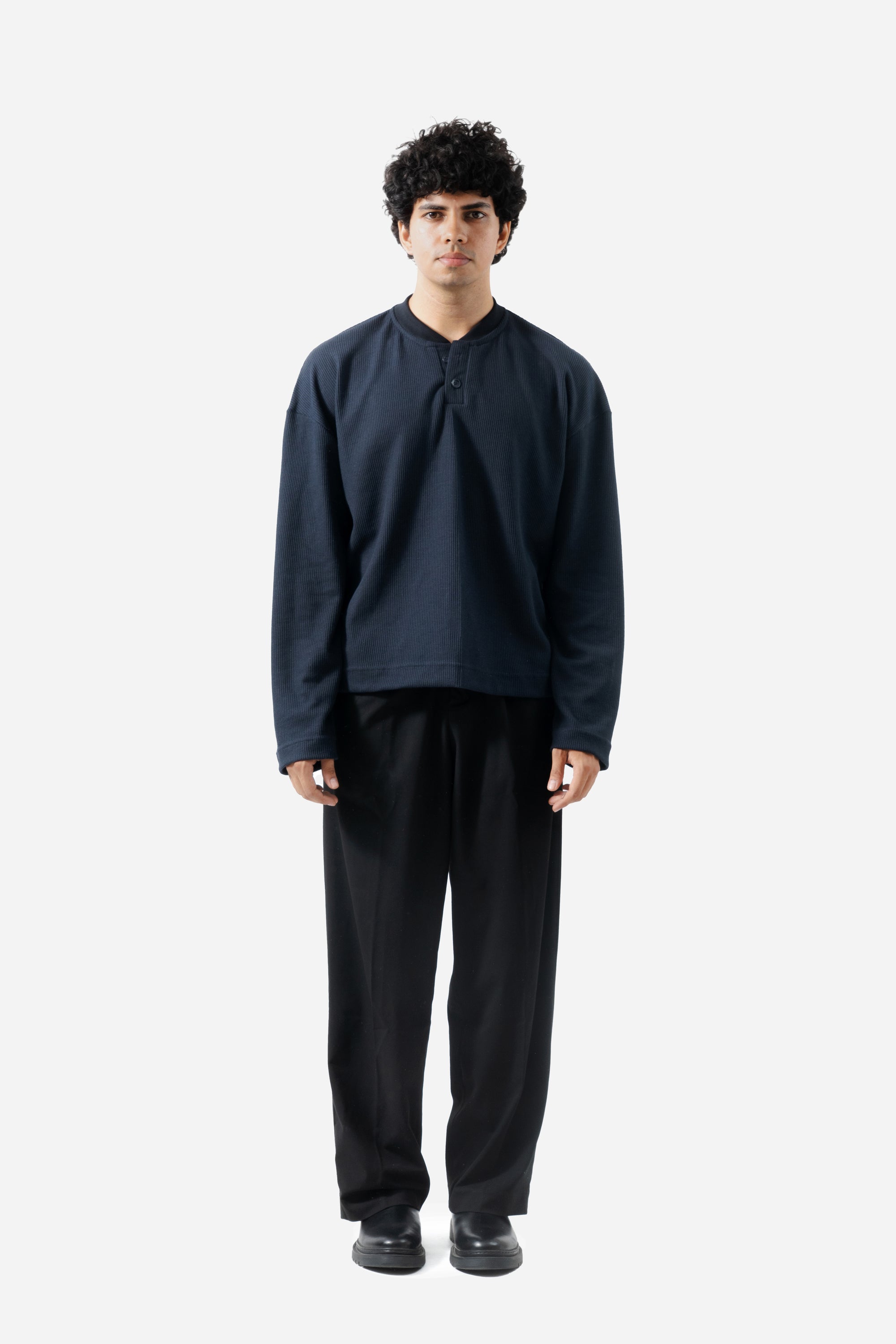 Core Waffle Henley - Navy