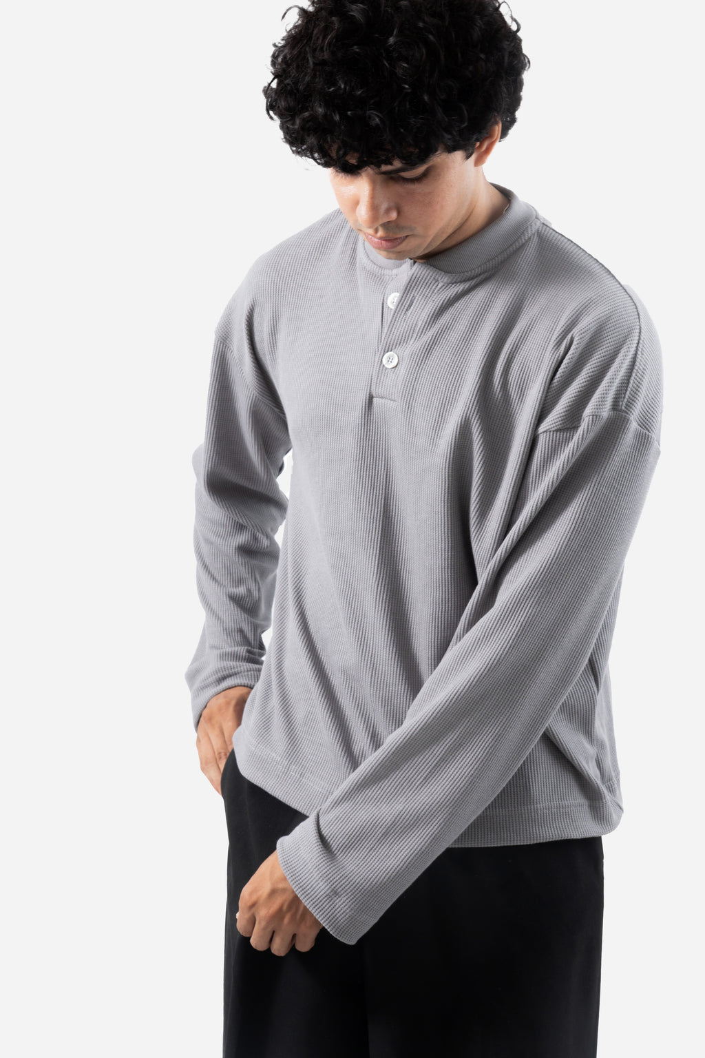 Core Waffle Henley -Grey