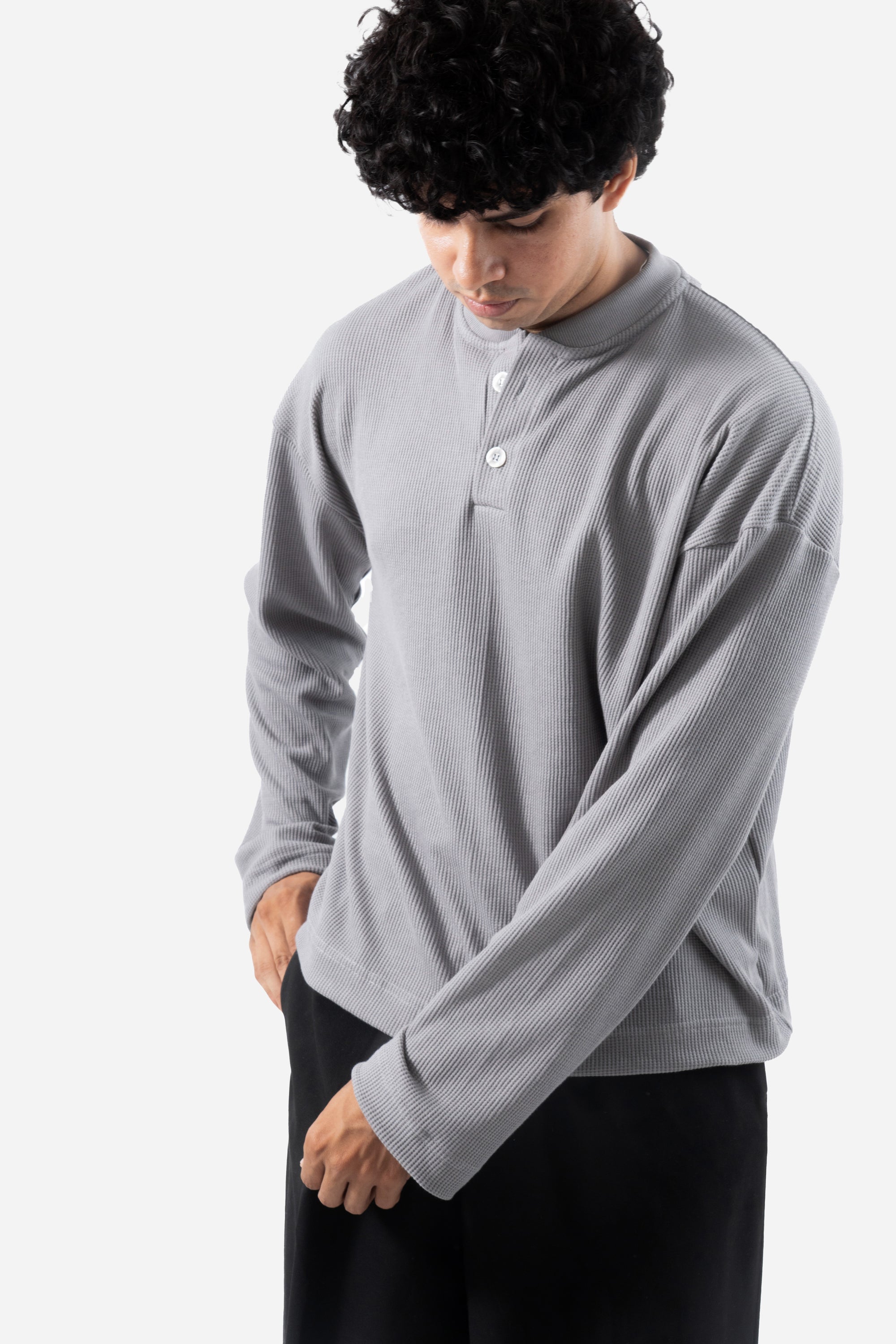 Core Waffle Henley -Grey