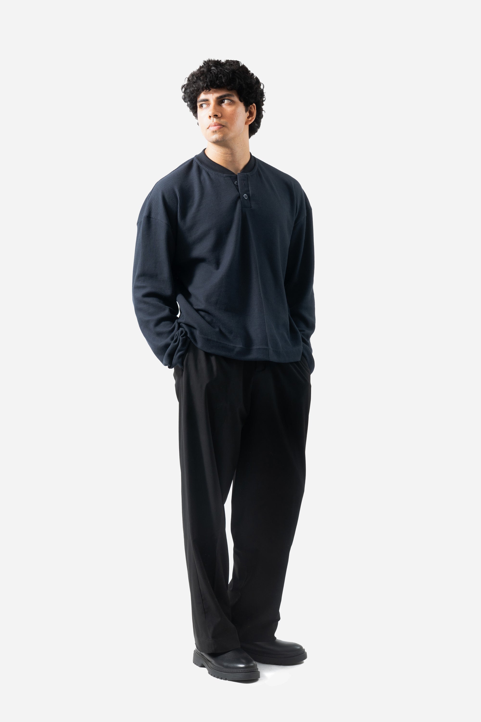 Core Waffle Henley - Navy