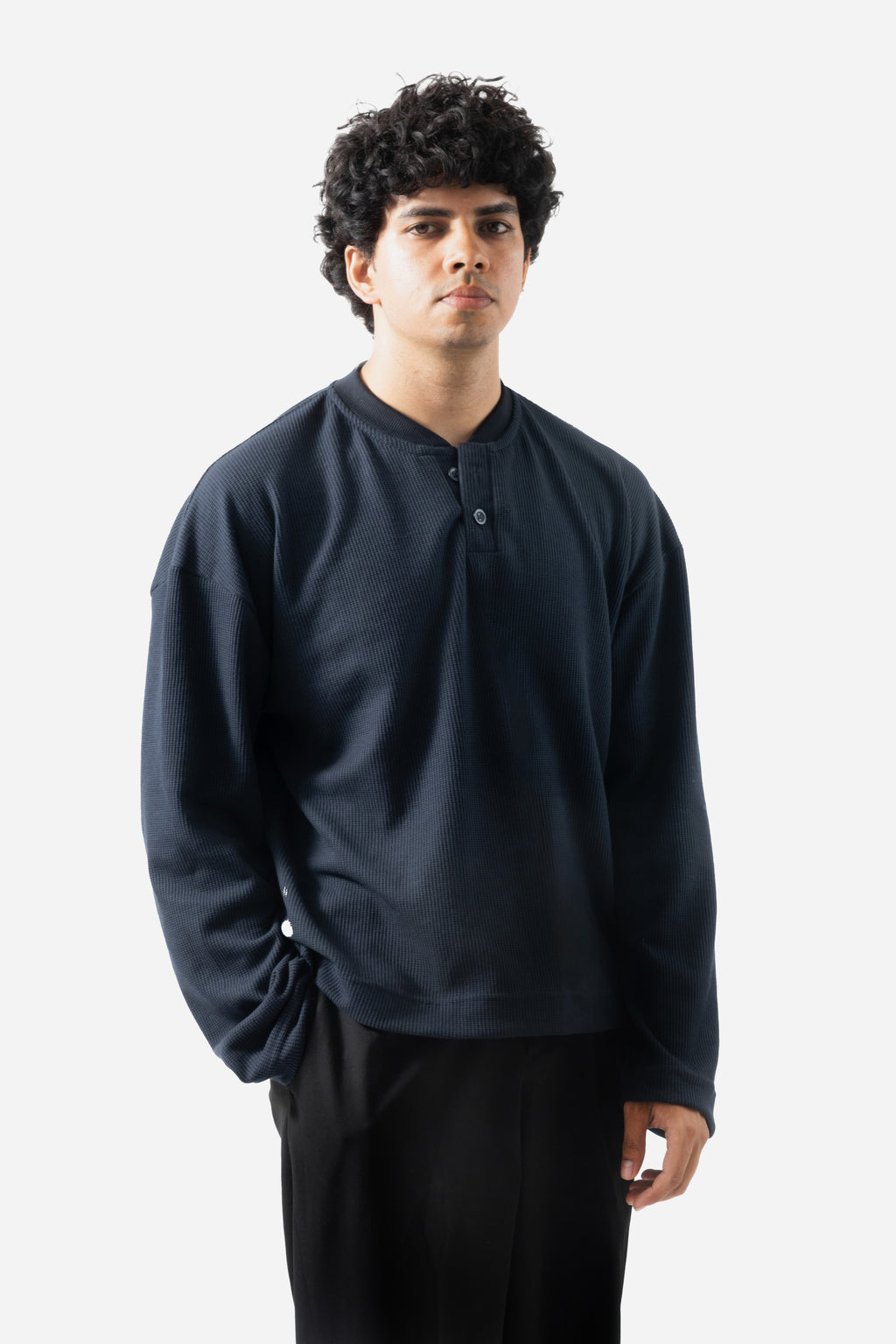 Core Waffle Henley - Navy