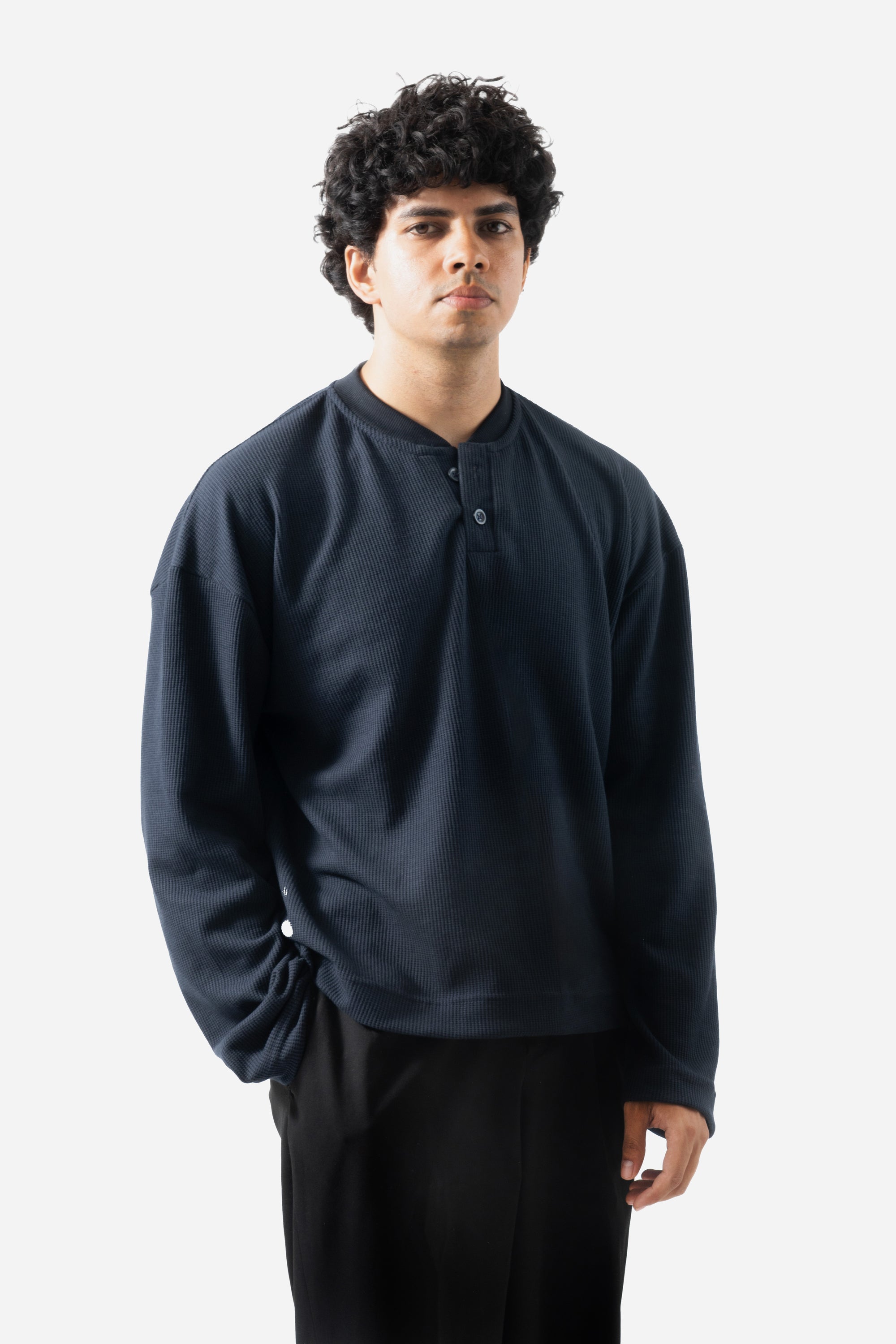 Core Waffle Henley - Navy