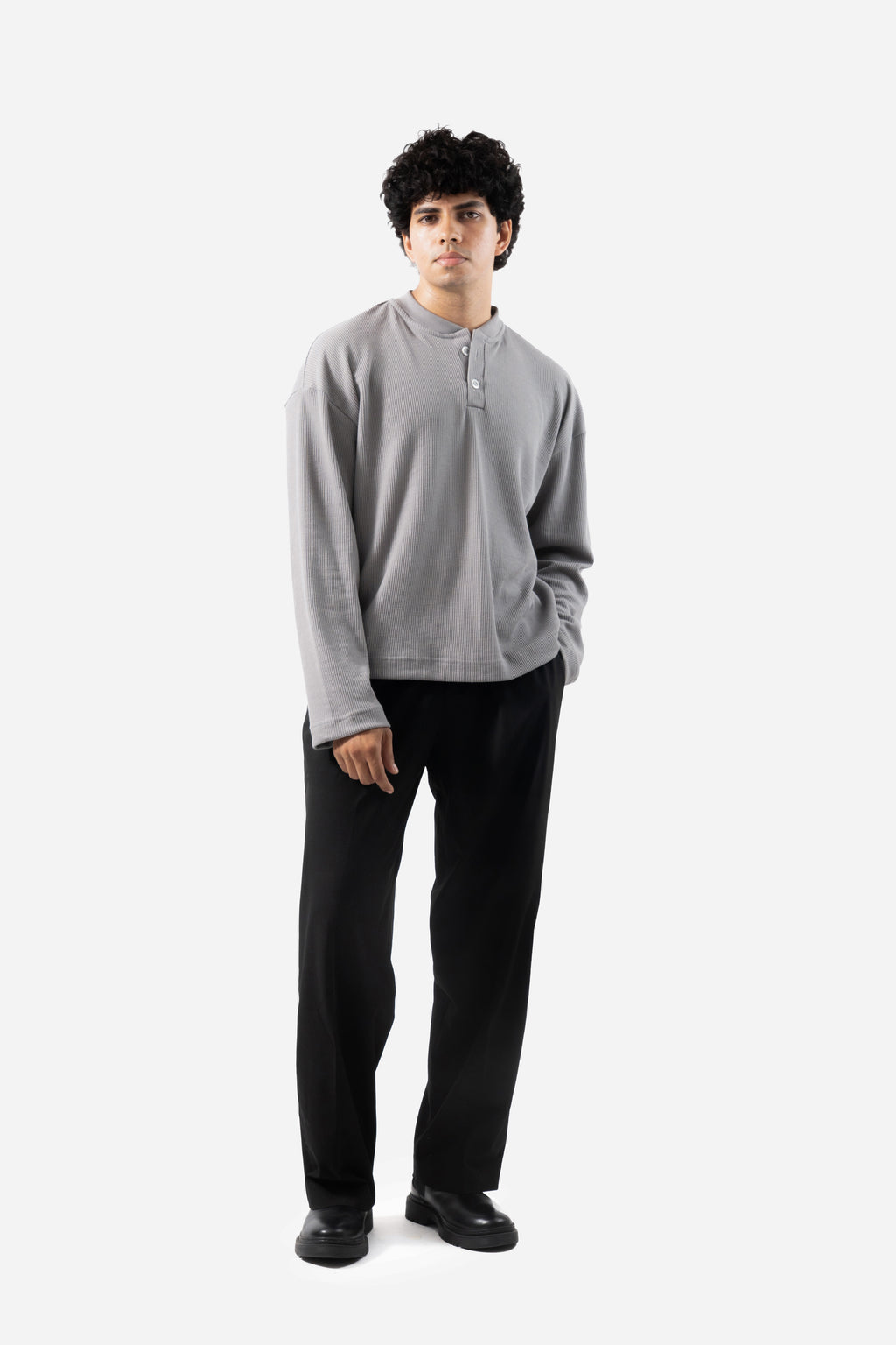 Core Waffle Henley -Grey