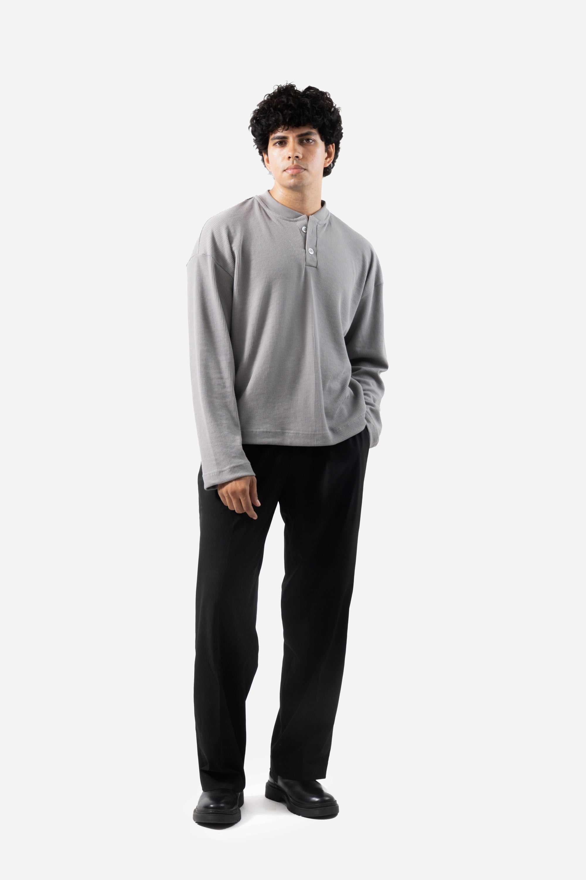 Core Waffle Henley -Grey