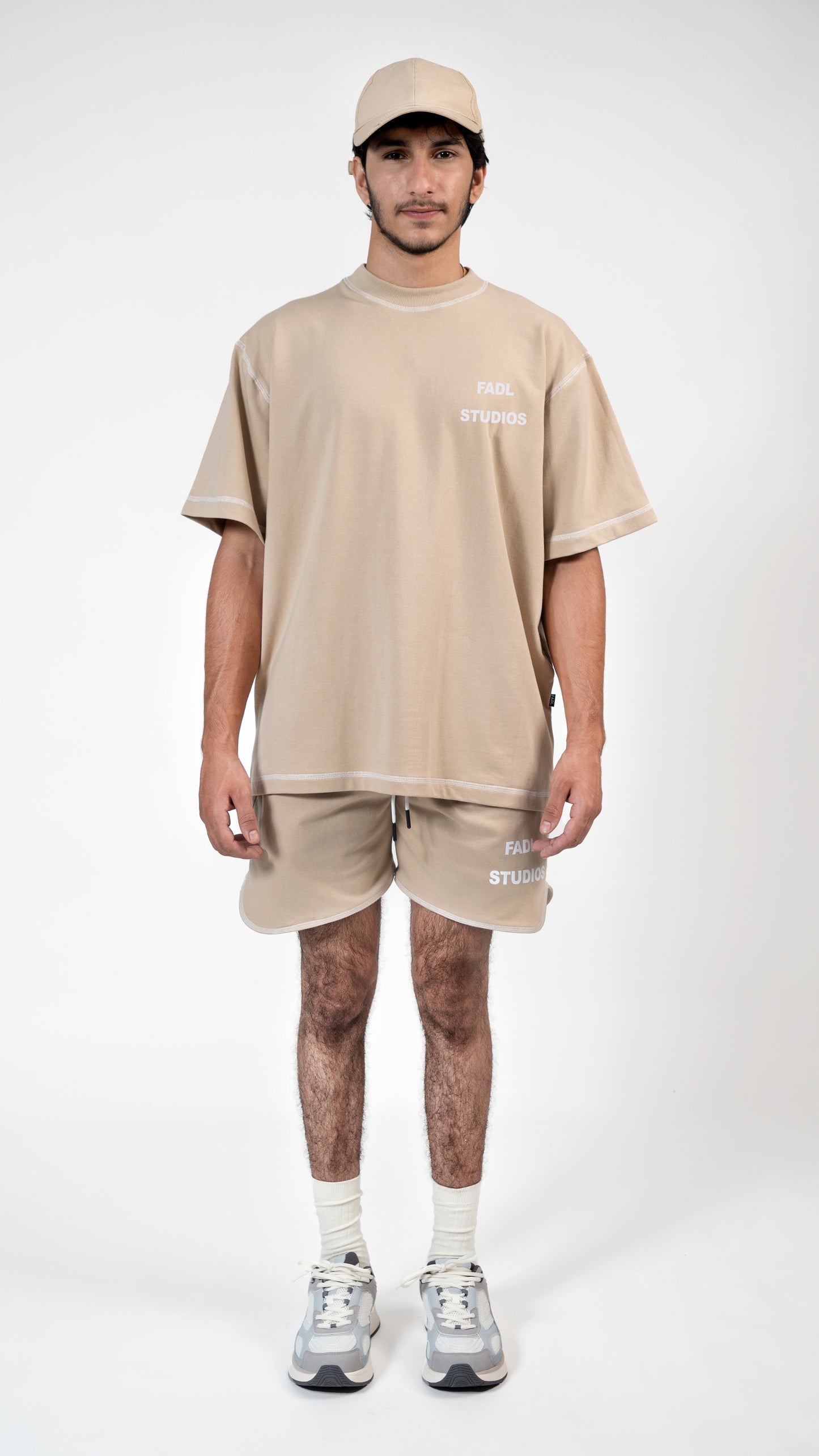 STACK LOGO SHORTS- BEIGE