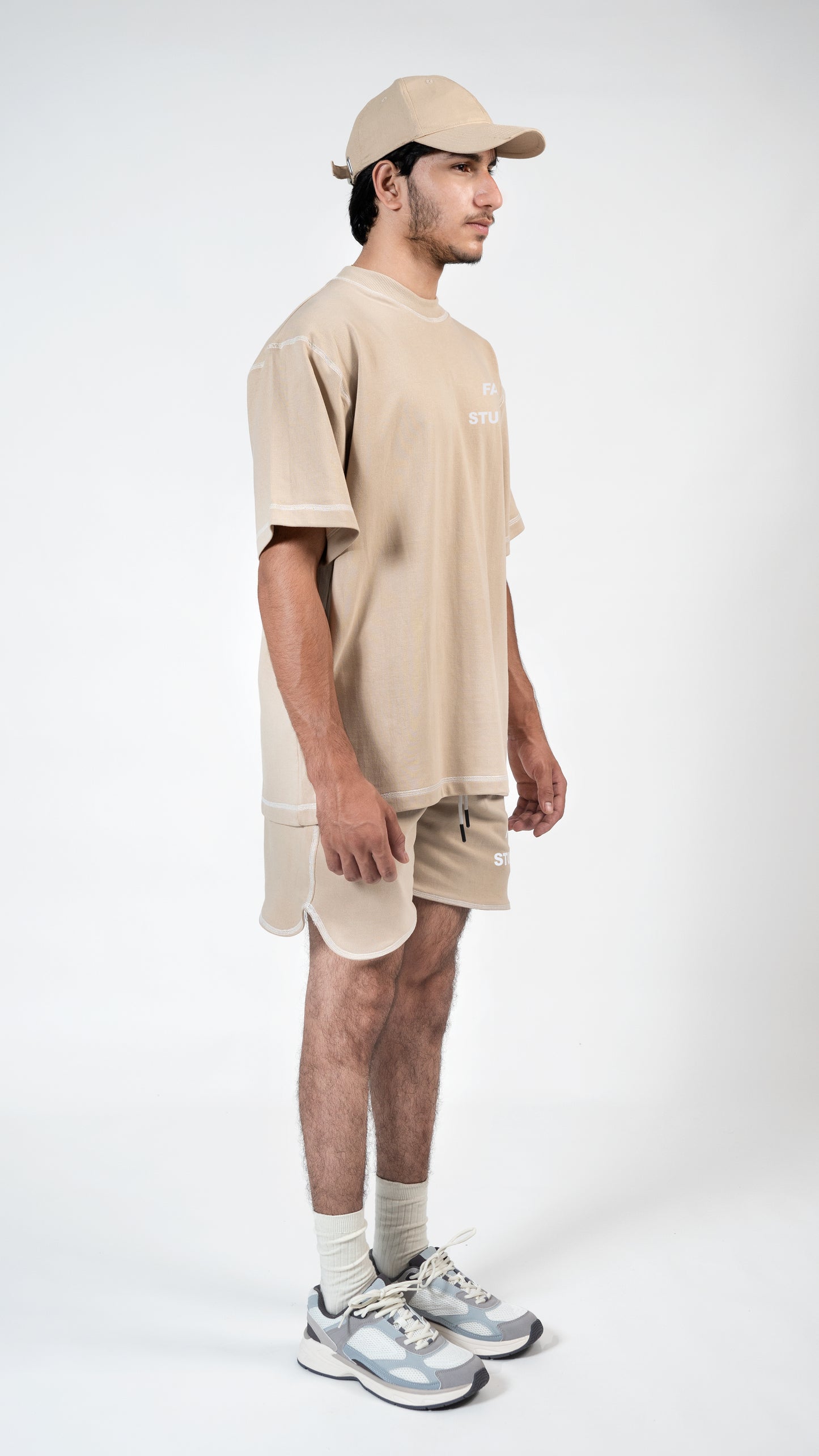 STACK LOGO SHORTS- BEIGE