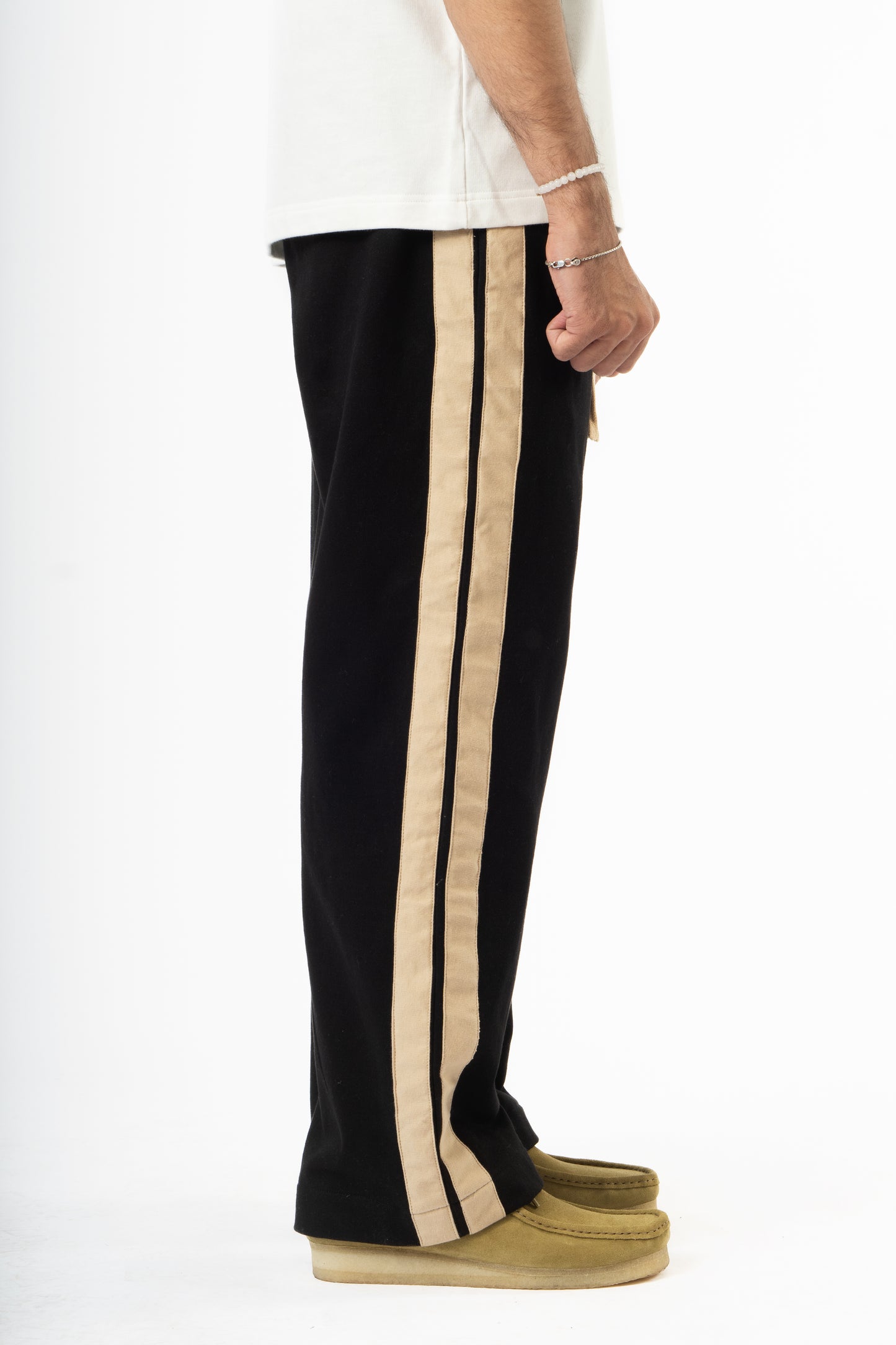 STRIPED TRAVEL PANTS-BLACK