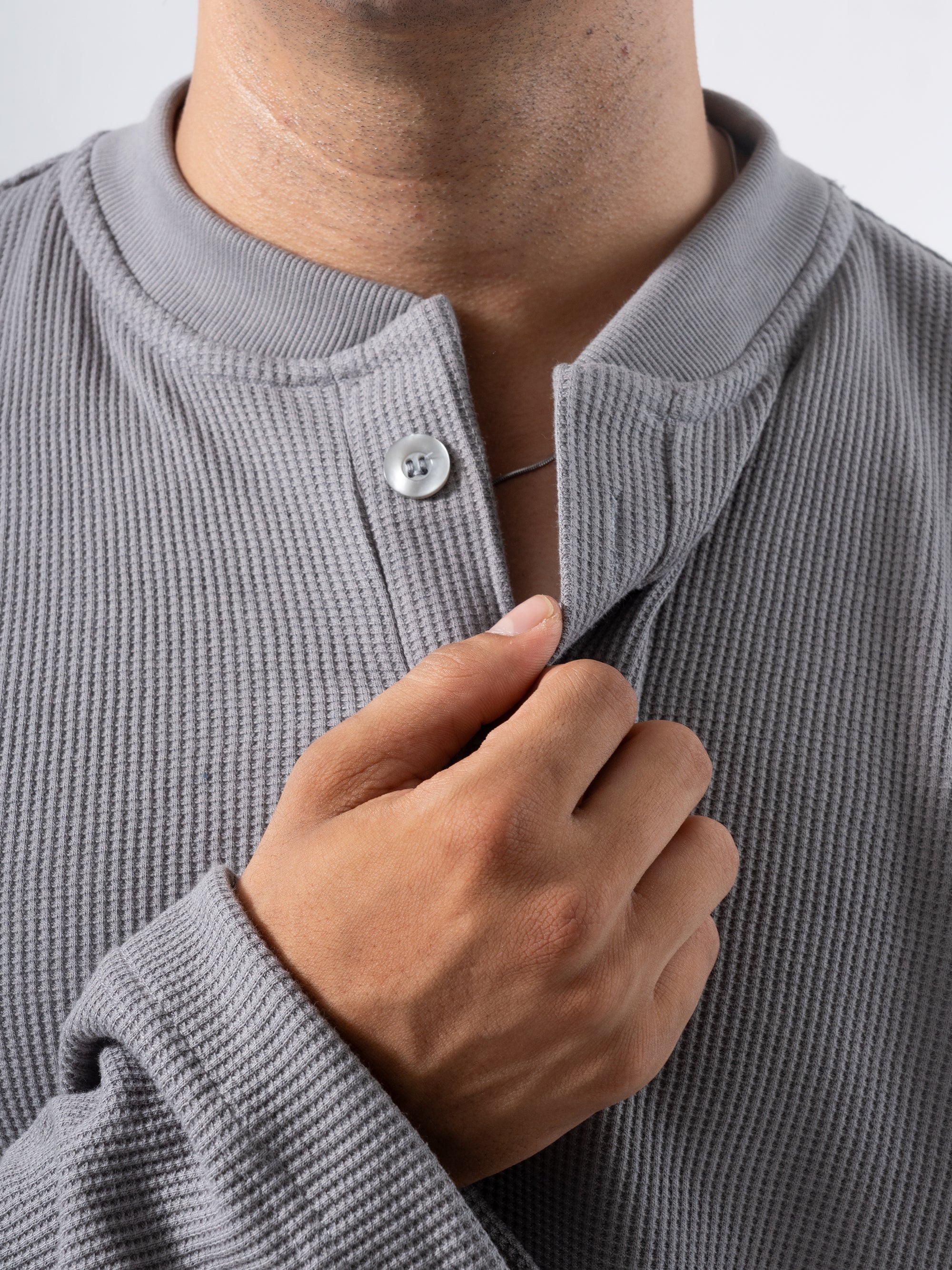 Core Waffle Henley -Grey