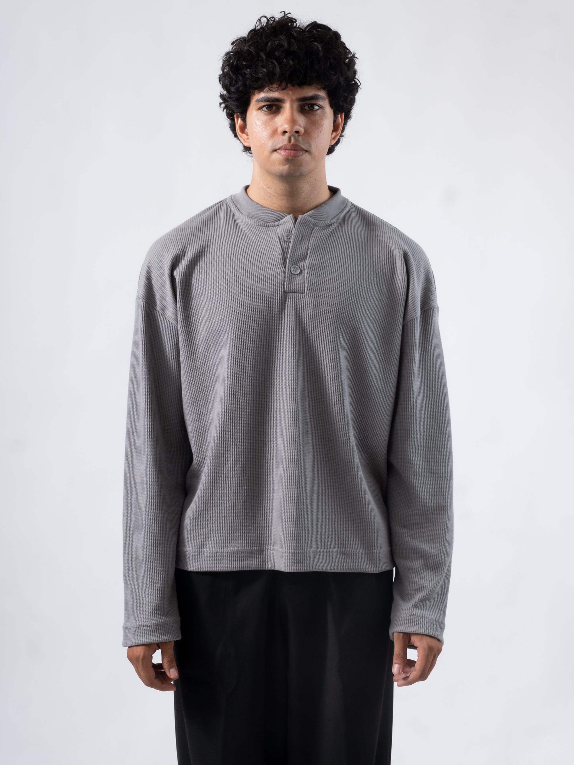 Core Waffle Henley -Grey