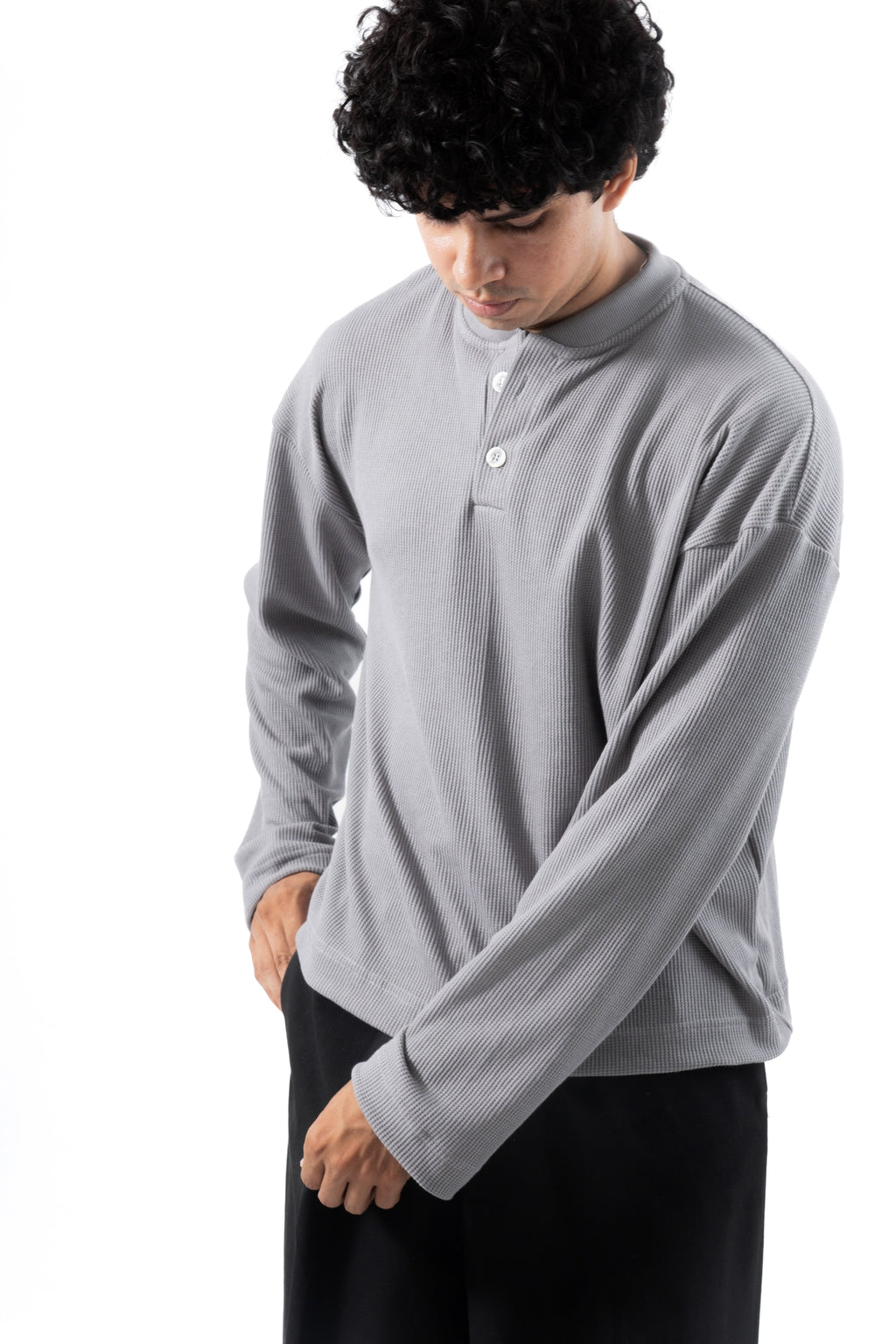 Core Waffle Henley -Grey