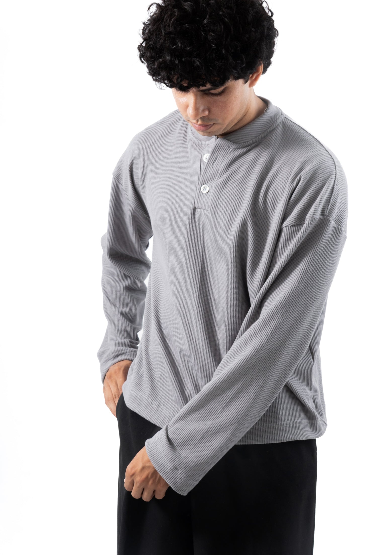 Core Waffle Henley -Grey