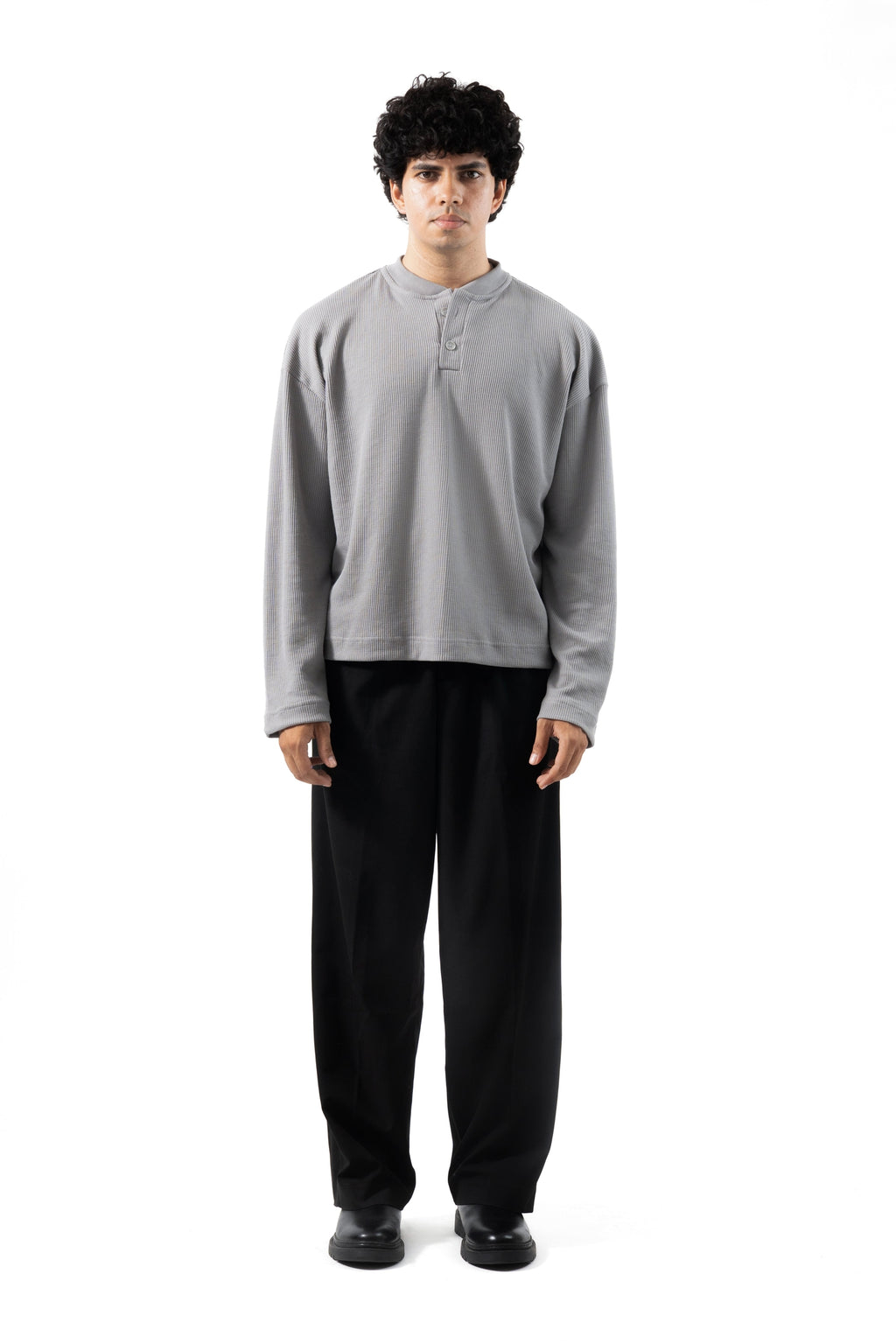 Core Waffle Henley -Grey