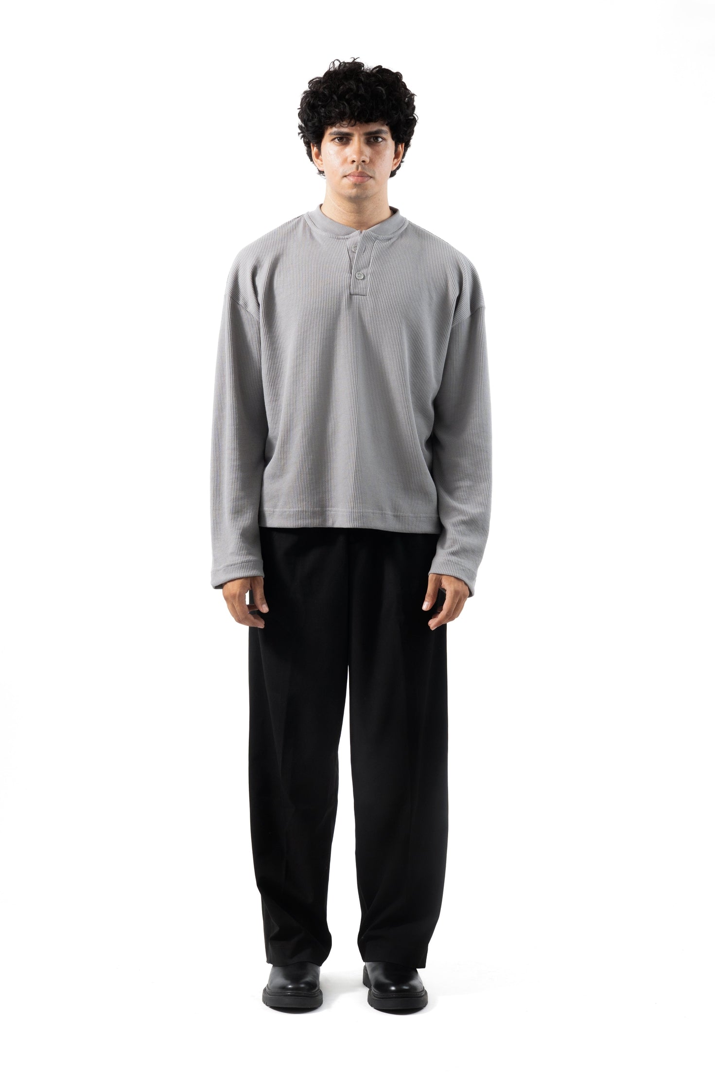 Core Waffle Henley -Grey