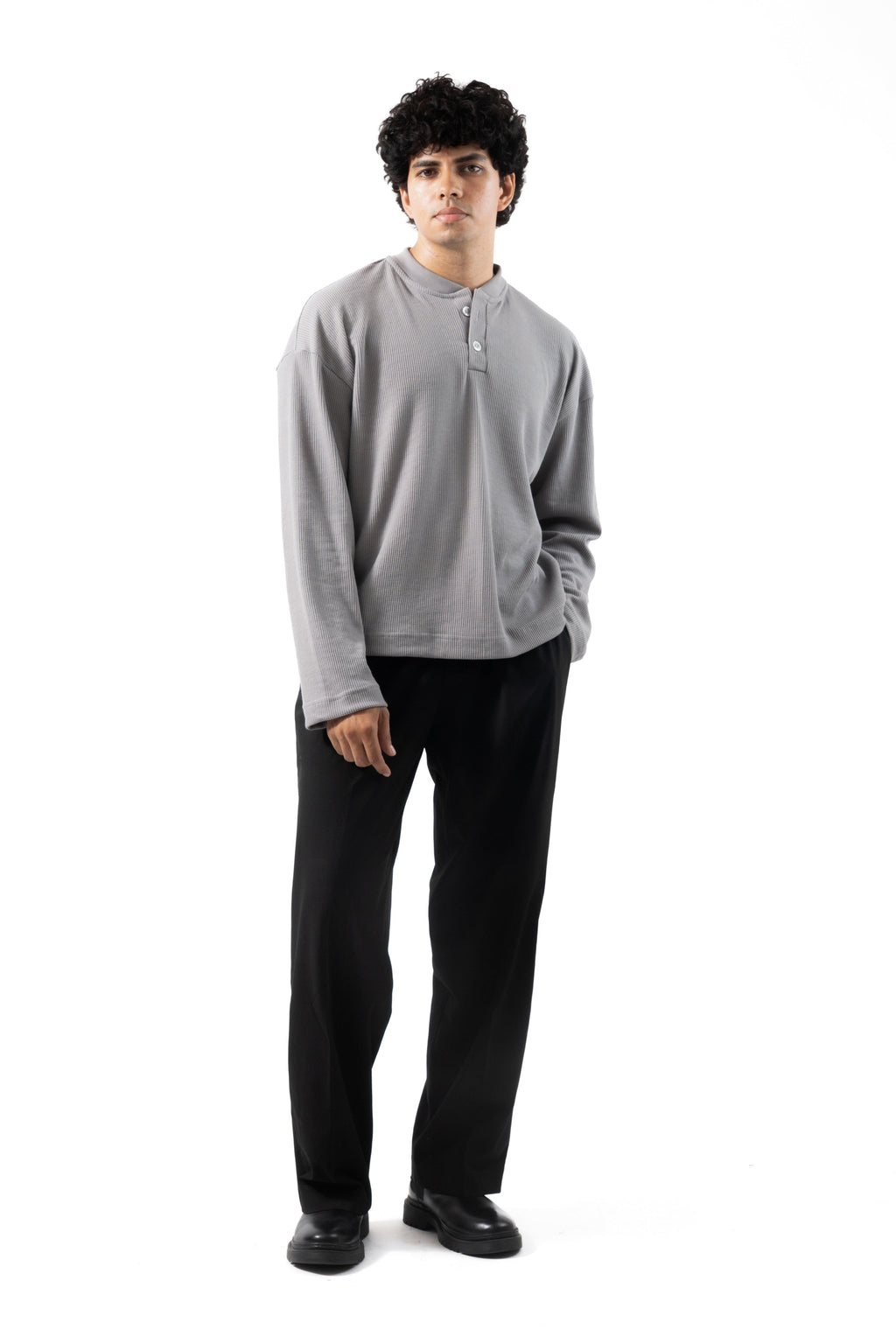 Core Waffle Henley -Grey