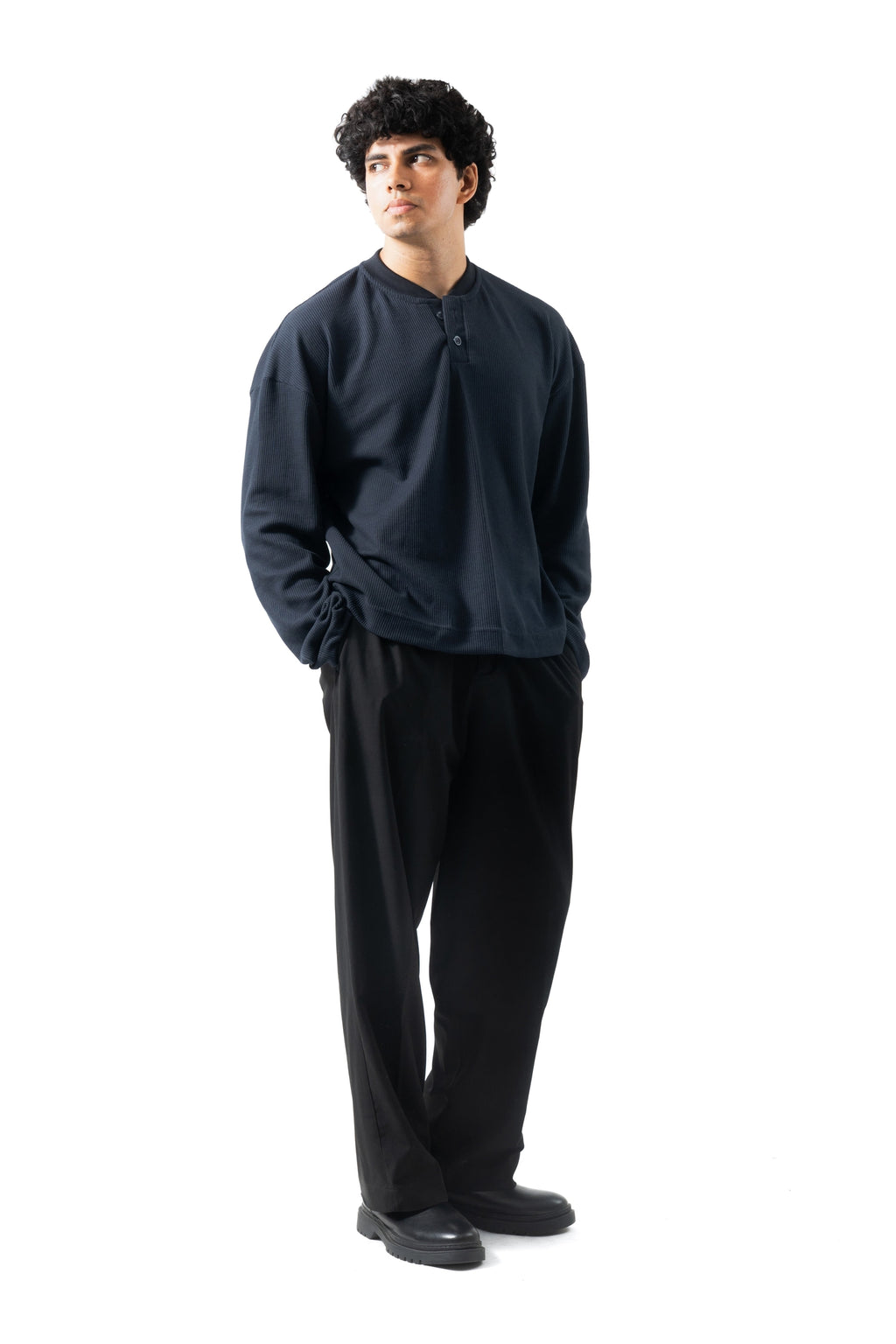 Core Waffle Henley - Navy