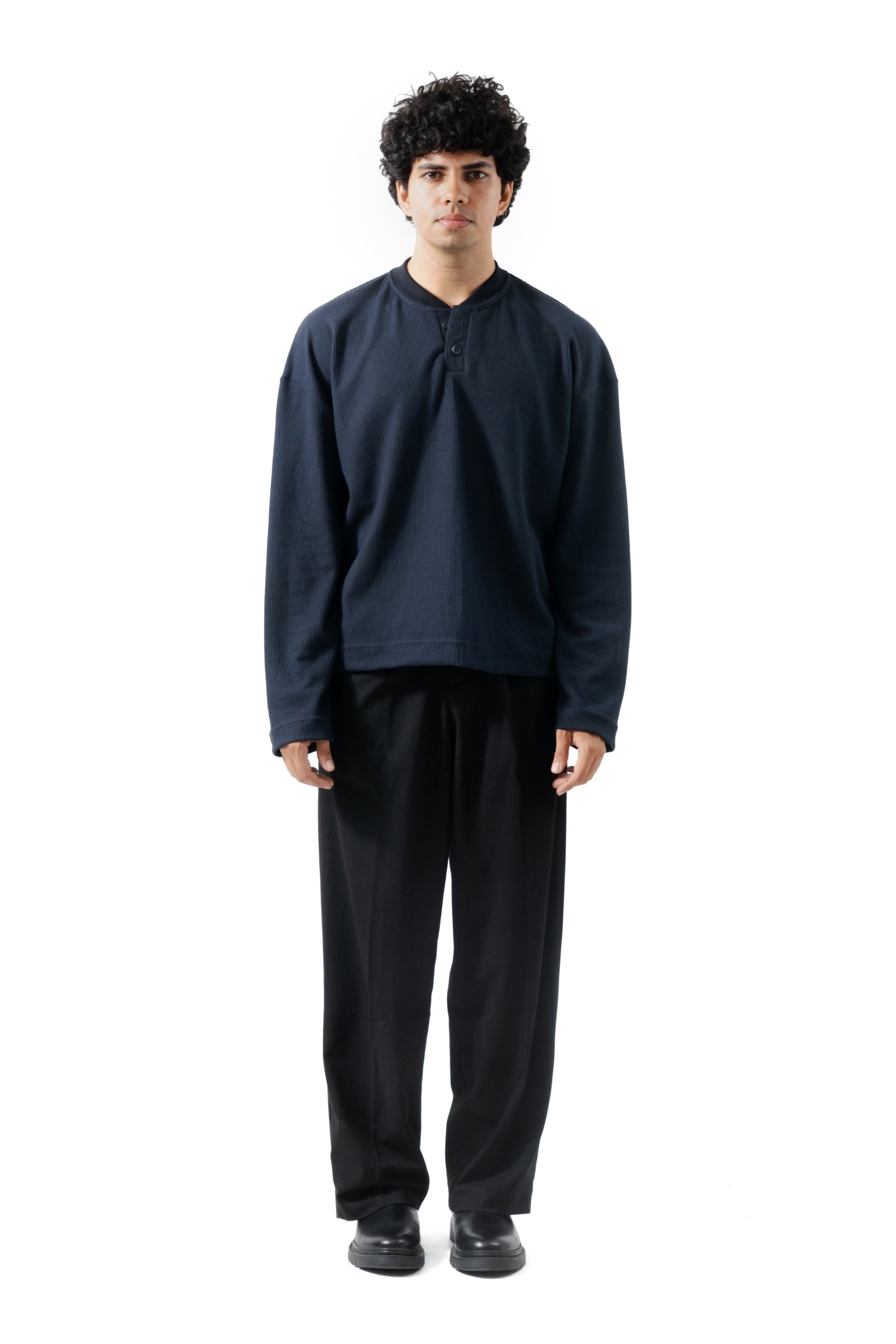 Core Waffle Henley - Navy