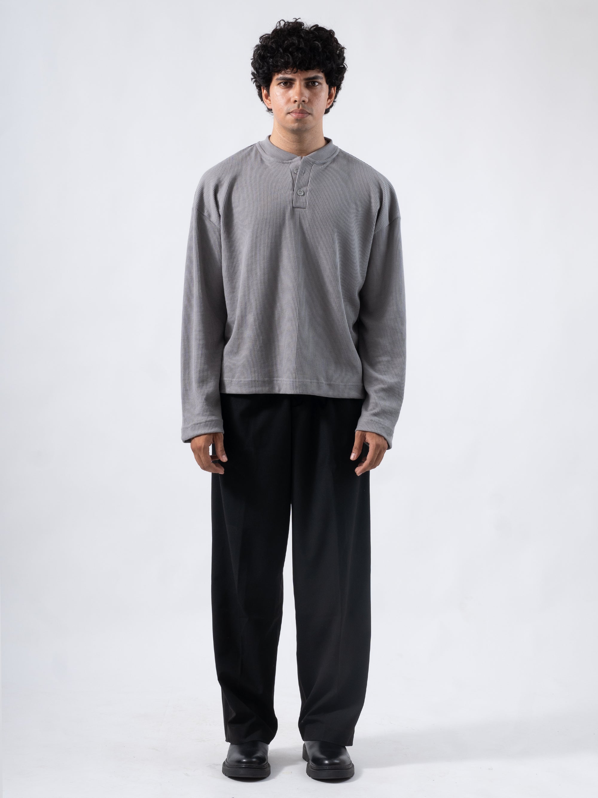 Core Waffle Henley -Grey