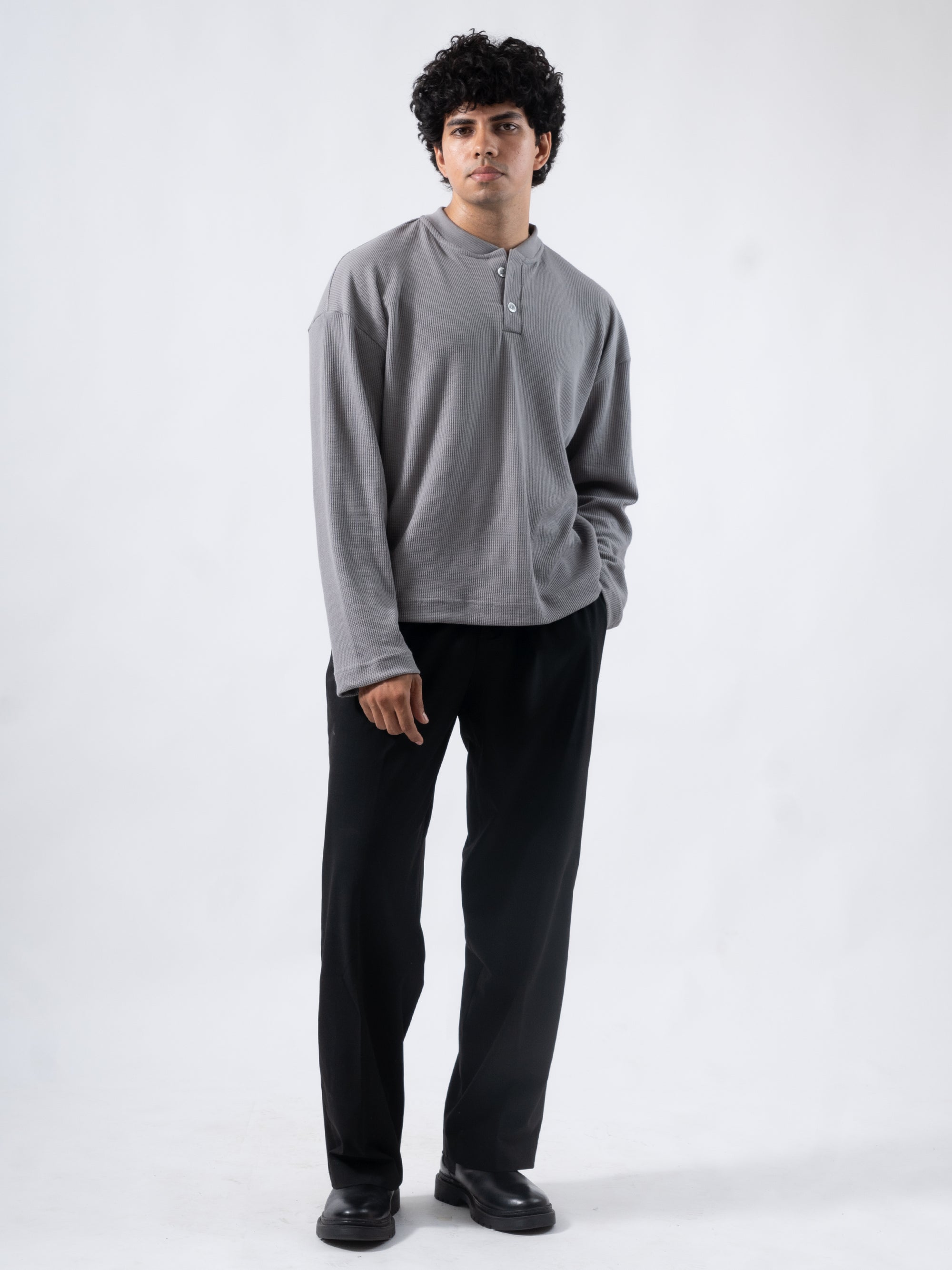 Core Waffle Henley -Grey