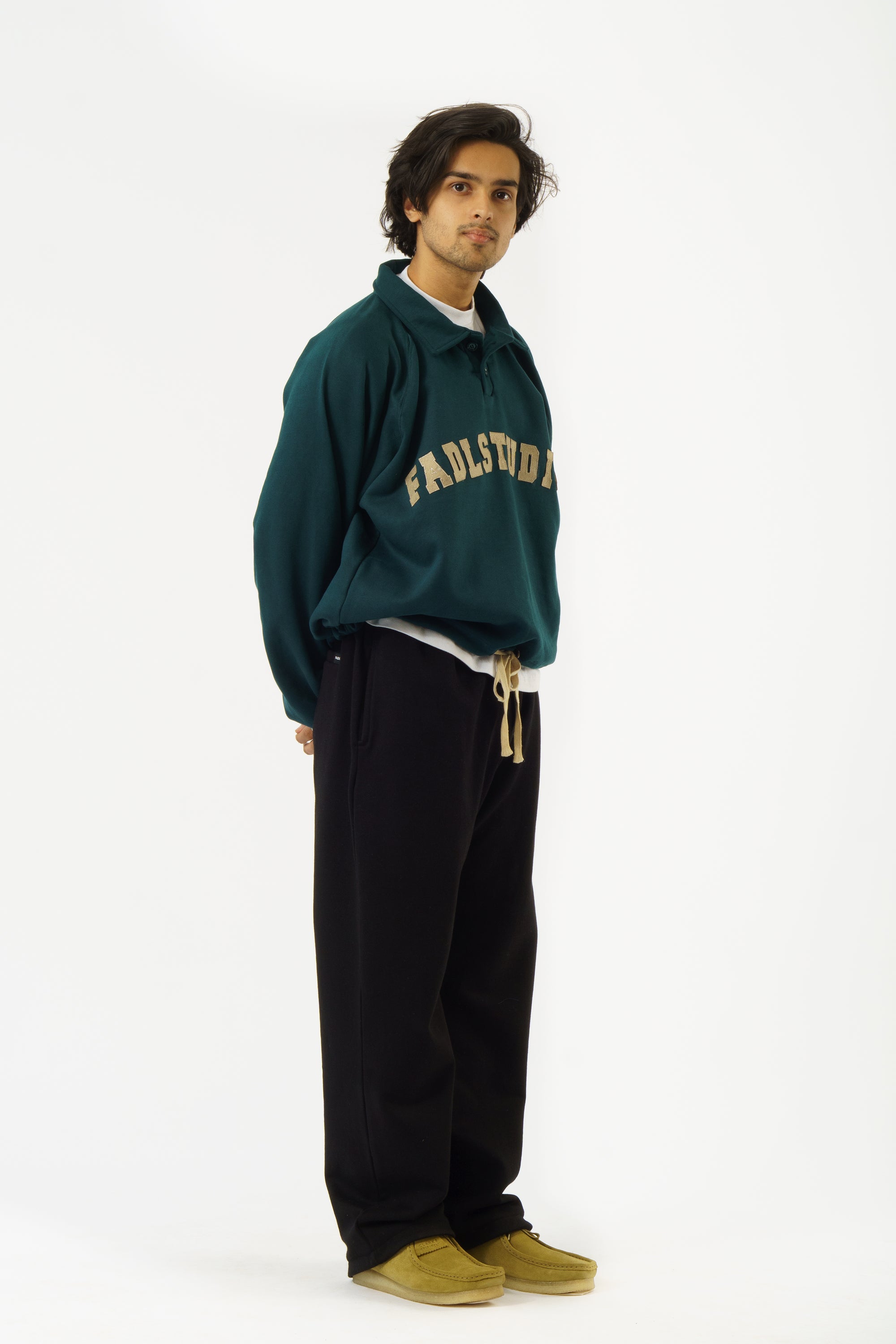Drawcord Polo Sweatshirt- Pine