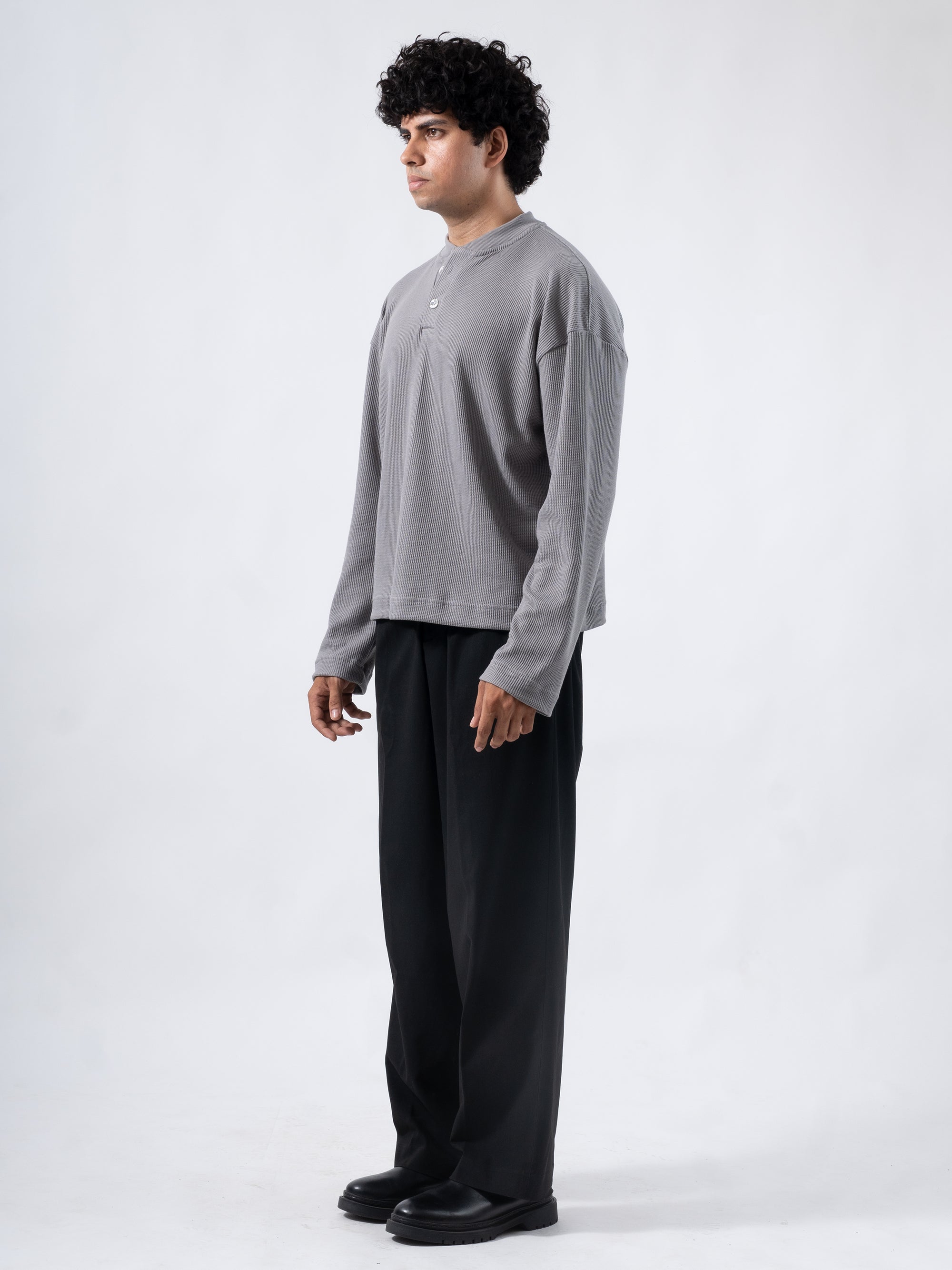 Core Waffle Henley -Grey