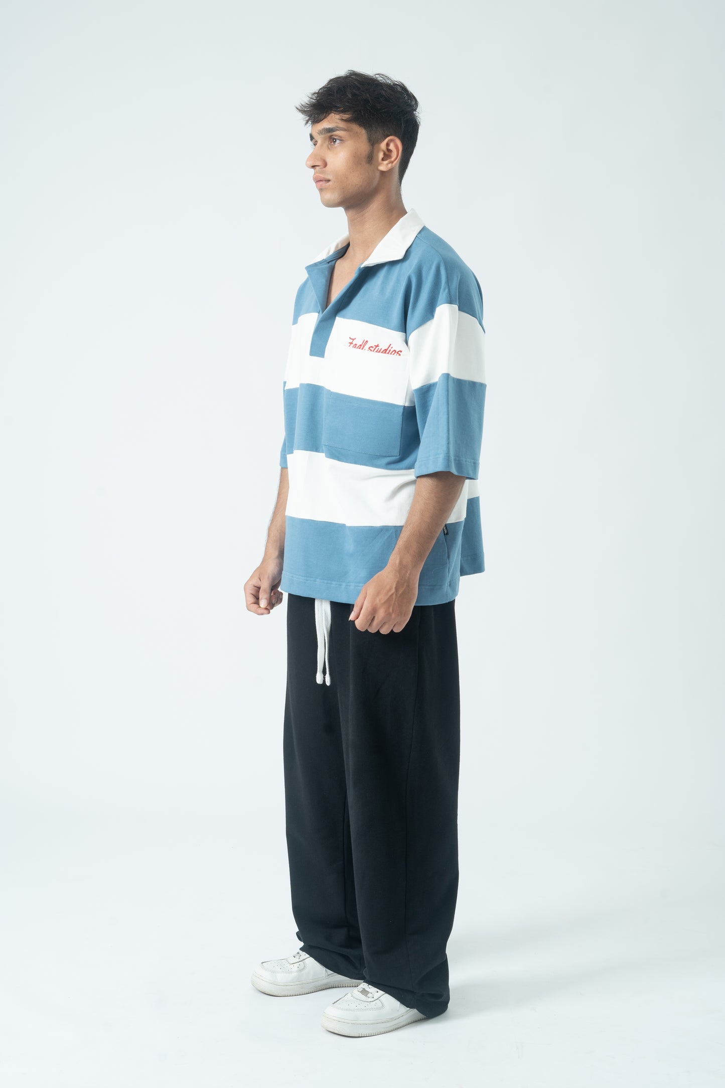 Striped polo - Dusty blue / off-white