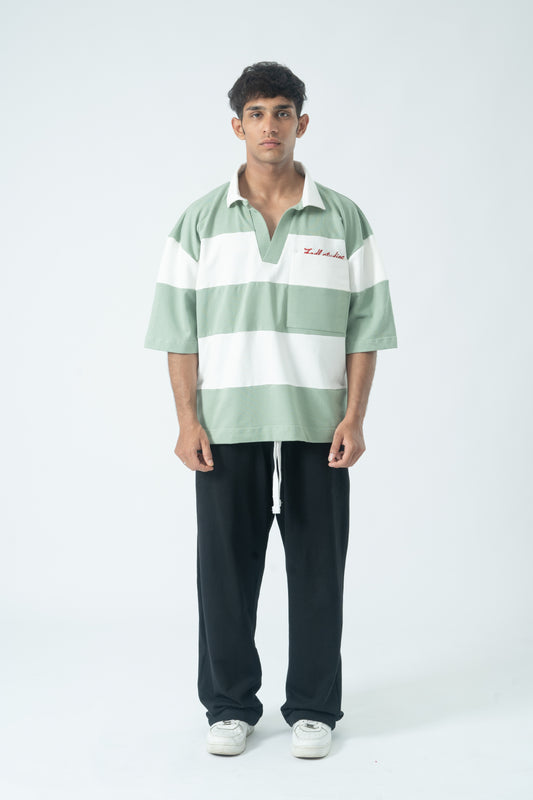 Striped polo - Nile Green/Off White